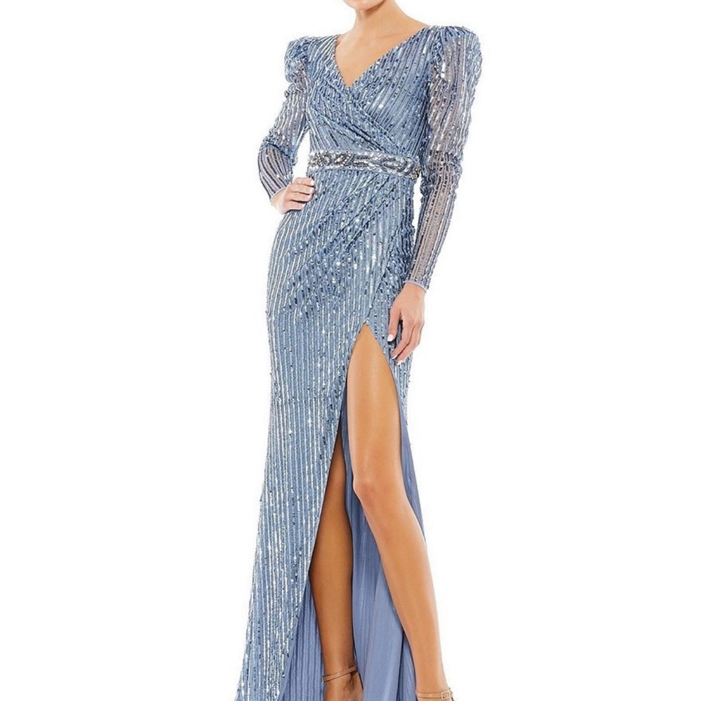 Mac Duggal long sleeve sequin gown